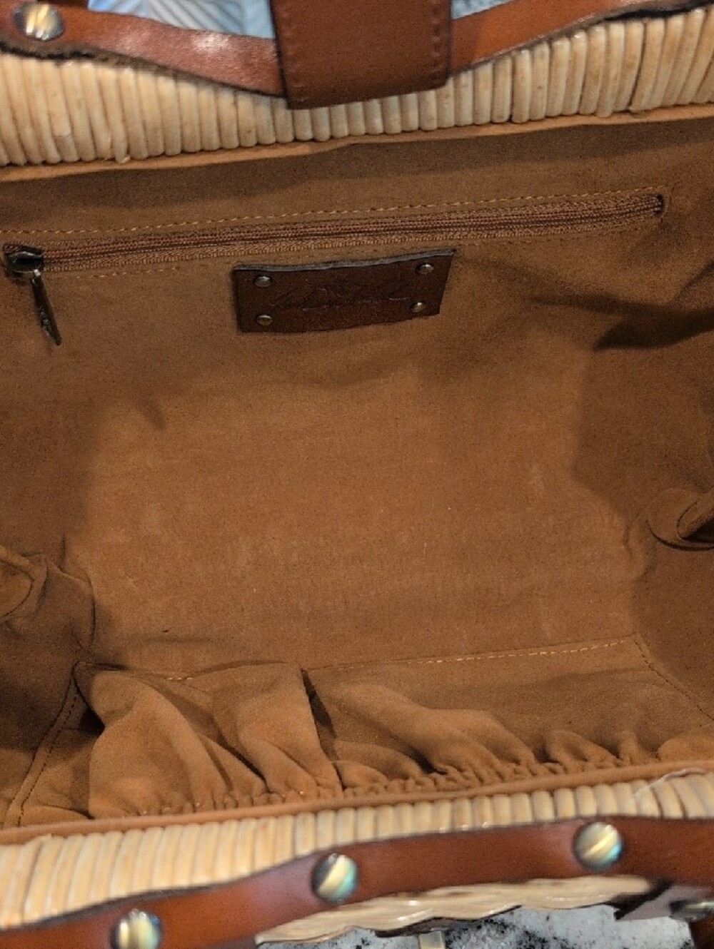 Patricia Nash Woven Rattan Tote with Brown Leather Trim - Picture 3 of 8
